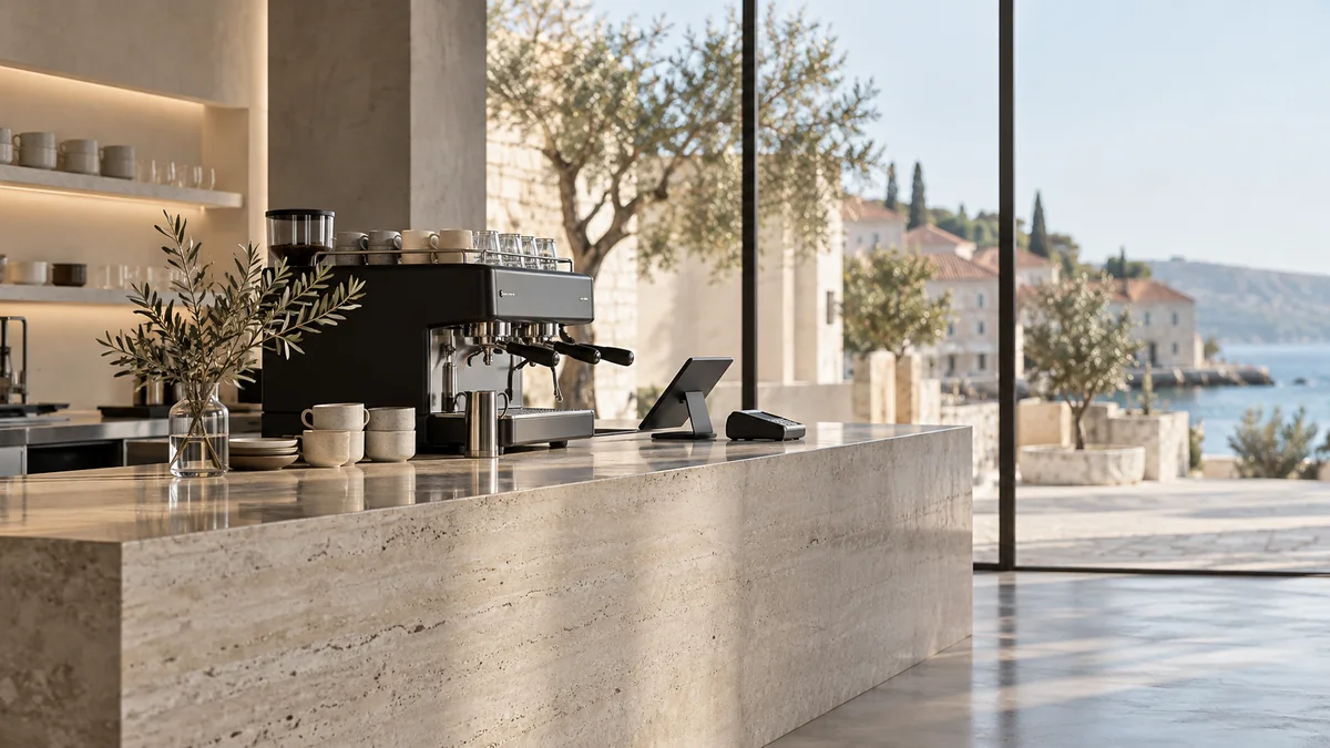 Café counter with an espresso machine