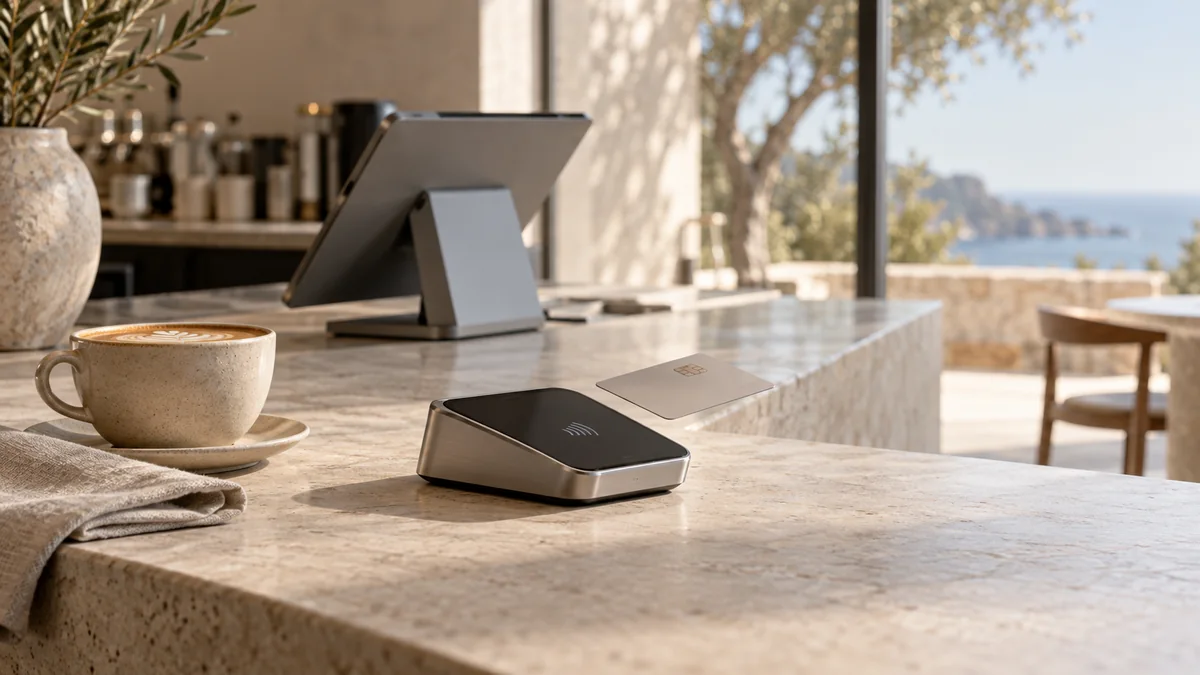 Card terminal on a café counter