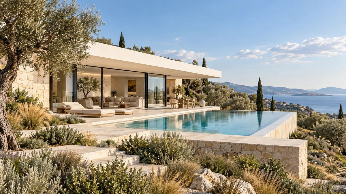 Villa with an infinity pool above the sea